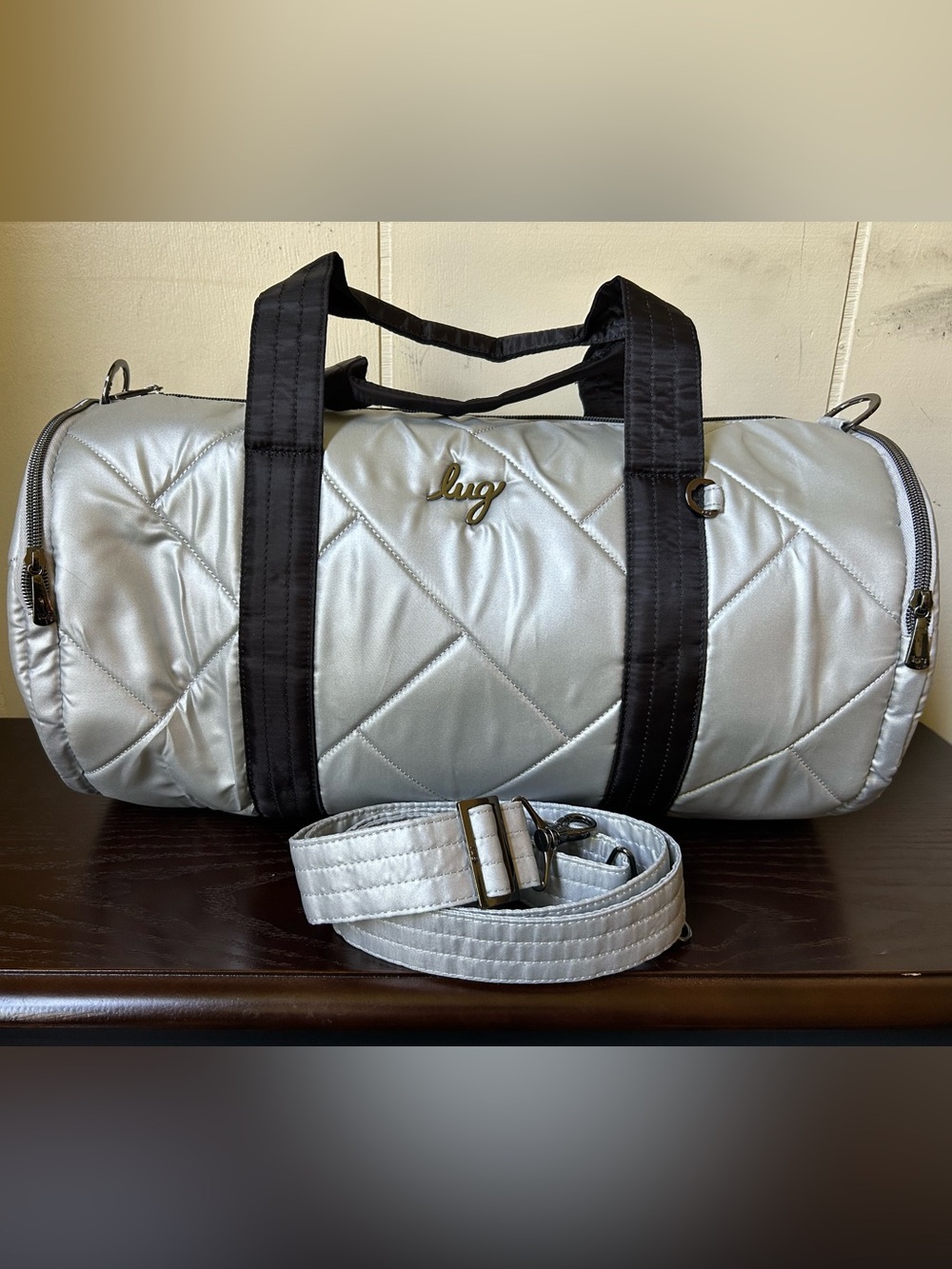 Lug Rowboat Duffle Bag Metallic Silver EUC